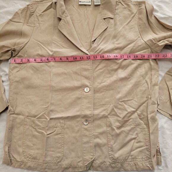 Appleseeds Tencel Beige Blazer Jacket Iridescent Buttons Patch Pockets Collar - Picture 11 of 13
